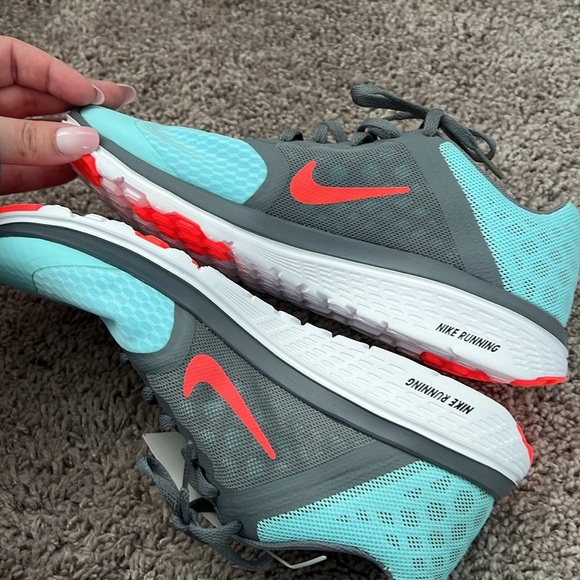 Nike FitSole Blue and Neon Coral Running Shoes - Picture 5 of 7